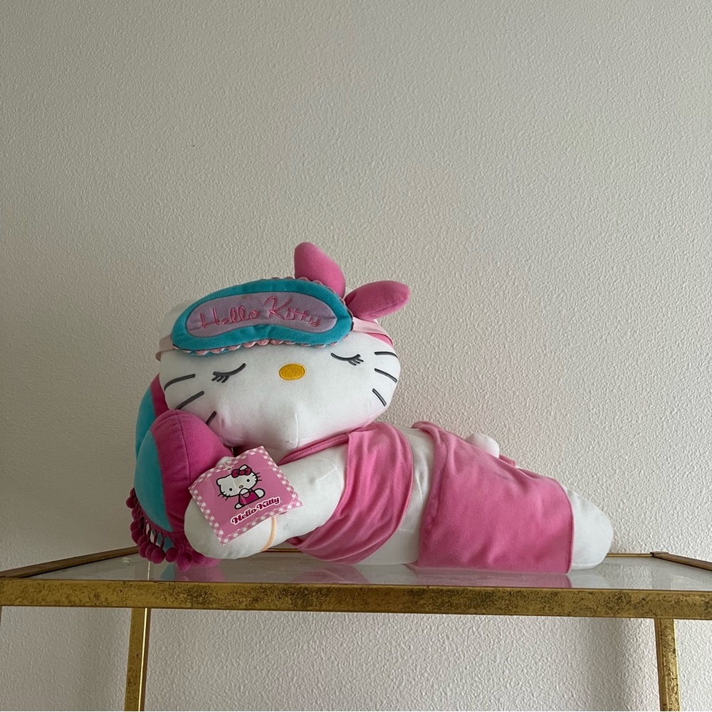 Rare Vintage 2005 Sanrio Hello Kitty Sleeping With Heart Pillow Large Plush 19”